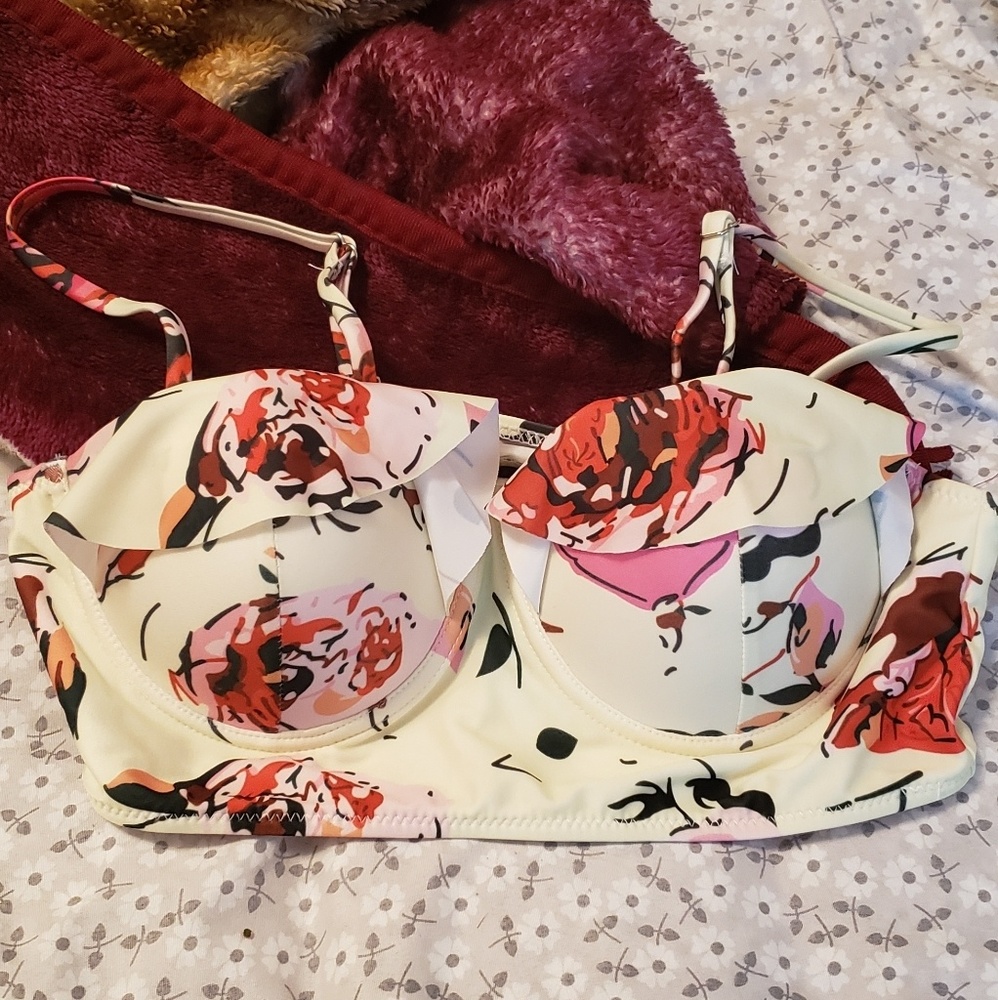 Yellow floral pushup bikini top